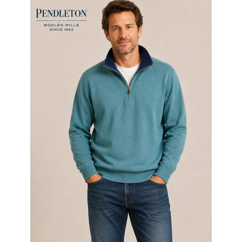 Vintage Pendleton Quarter Zip Knit Sweater Teal Reversible Mens Small RN 29685